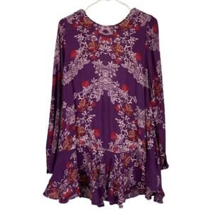 Free People purple floral long sleeve tunic blouse size Medium
